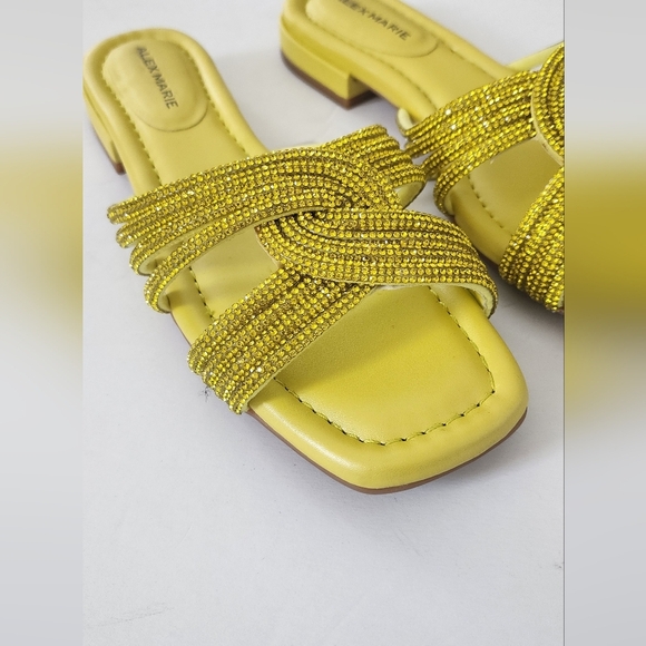 Alex Marie Freesia Twist Yellow/Green Rhinestone Square Toe Flat Sandals Size 6 - Picture 3 of 7